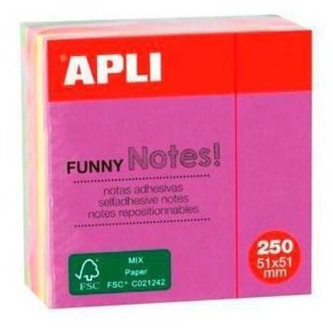 Mini-cubo de 250 hojas de notas adhesivas de 51 x 51 mm en 5 colores surtidos flúor. Este producto es ideal si quieres destacar tus mensajes con color