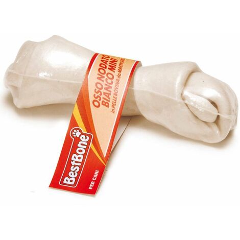 Mini cuir de vachette blanc en os pour chiens, emballé sous film rétractable