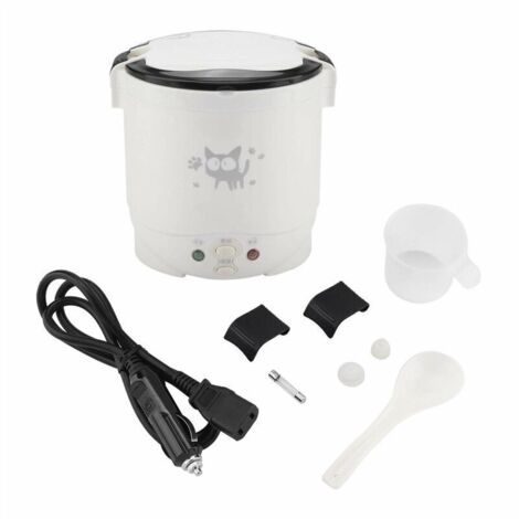 Mini cuiseur à riz, cuiseur à vapeur électrique 12V 100W 1L, Cuiseur à vapeur de voyage portable Petit, tout-en-1 Multi Cooker Pot étanche antiadhésif Fonction de Maintien au Chaud(blanc)