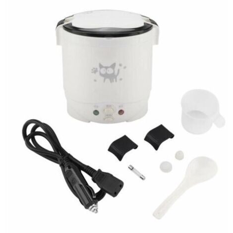 Mini cuiseur à riz, cuiseur à vapeur électrique 12V 100W 1L, Cuiseur à vapeur de voyage portable Petit, tout-en-1 Multi Cooker Pot étanche antiadhésif Fonction de Maintien au Chaud(blanc)