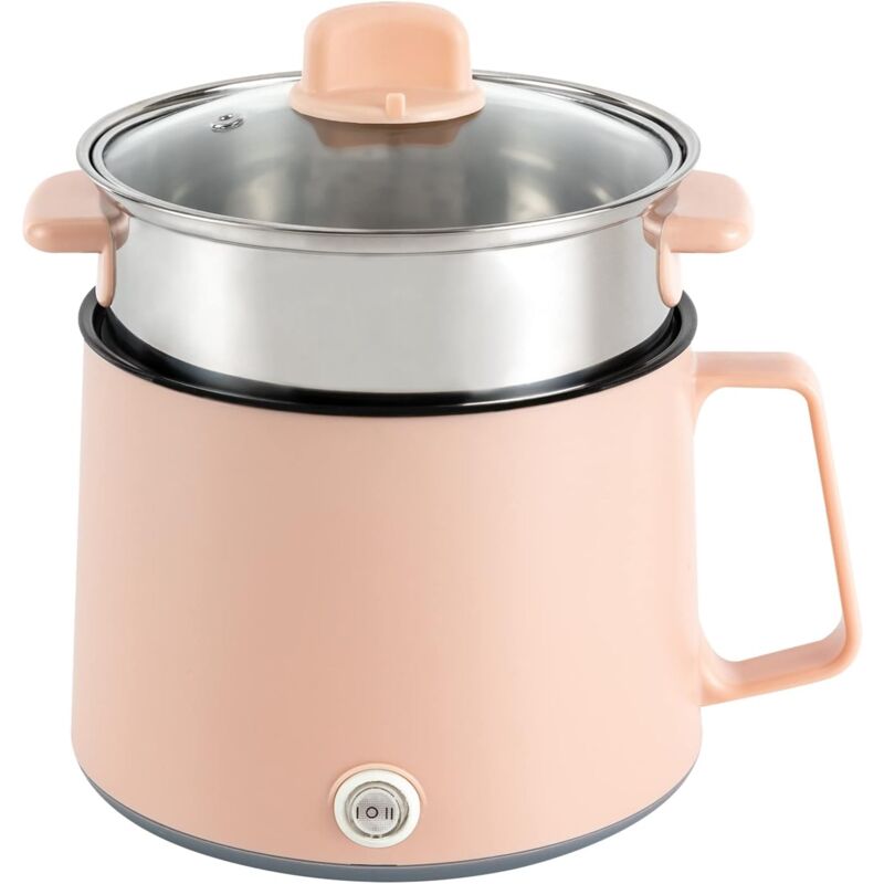 Gojoy - Mini cuiseur vapeur électrique 1,7 l, avec cuisinière à vapeur, vert/rose, anti-adhésif, pour cuire à la vapeur, cuisiner, rôtir (rose)