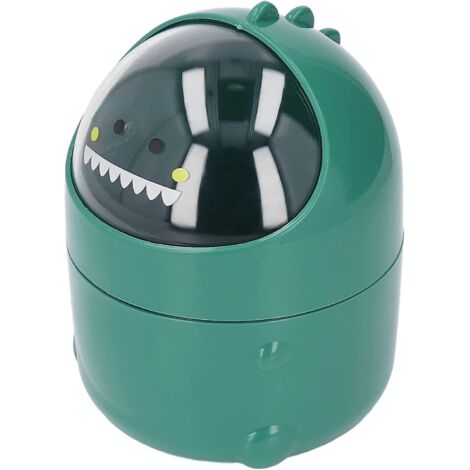 Mini desktop trash can, cute small removable baby dinosaur trash can, small plastic trash can with lid/non-slip bottom, for (green baby dinosaur)
