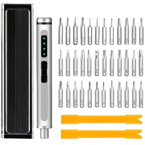 Mini destornillador eléctrico de precisión inalámbrico recargable, 36 puntas magnéticas, mango de aleación de aluminio, carga USB-C, para reparar teléfonos y portátiles.