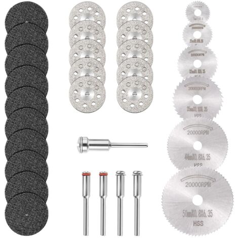 Mini-Diamant-Trennscheibe & Mini-HSS-Kreissägeblatt & Mini-Harz-Trennscheibe (3-mm-Dorne) für Holz, Stein, Metall – Packung mit 30 Stück