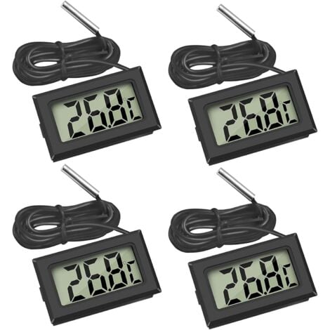 Mini Digital LCD Temperature Thermometer with Temperature Probe Sensor Tester for Refrigerators, Freezers, Aquariums (4 x Black)