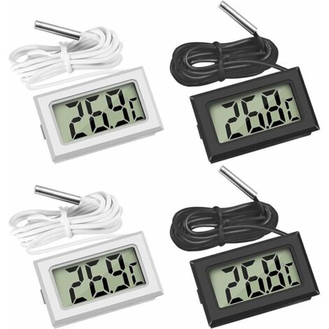 Mini-Digital-LCD-Thermometer mit Temperaturfühler, Guazhuni (2x Schwarz, 2x Weiß)