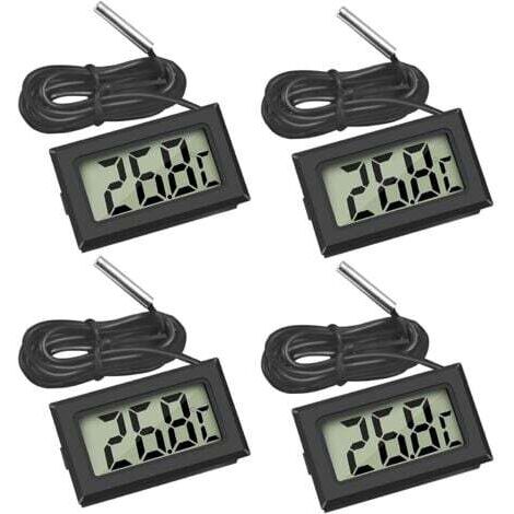 Mini Digital LCD Thermometer Temperatur mit Temperaturfühler Sensor Tester für Kühlschrank Gefrierschrank Aquarium (2X Schwarz 2X Weiß)