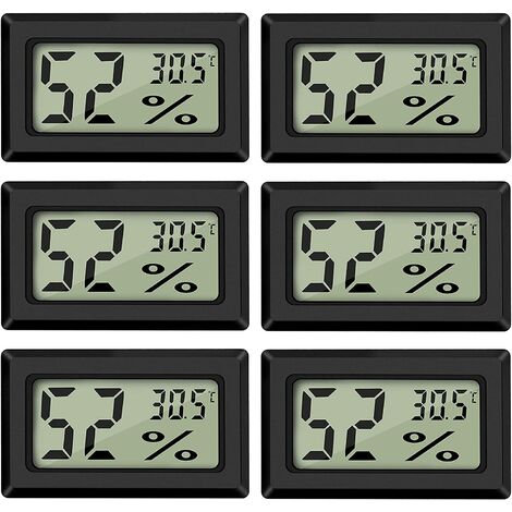 Mini Digital LCD Thermomètre Hygromètre Température Humidité -5070℃ 10%99% RH Thermomètre Portable Thermo Hygromètre Indicateur pour Bureau Cuisine Humidors Incubateurs Reptiles (6 PCS - A)