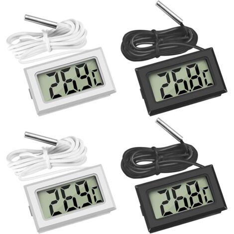 Mini Digital LCD Thermomètre Température avec Sonde de Température Capteur Testeur pour Réfrigérateur Congélateurs Aquarium (2X Noir 2X Blanc)