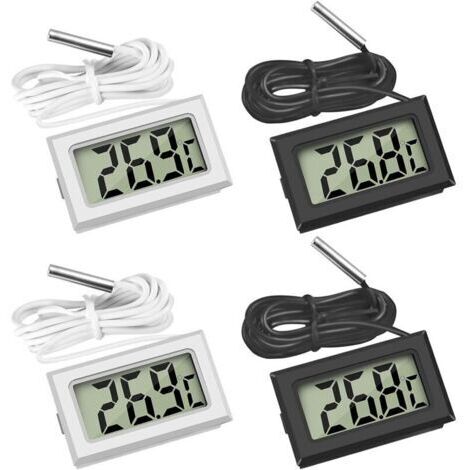 Mini Digital LCD Thermomètre Température avec Sonde de Température Capteur Testeur pour Réfrigérateur Congélateurs Aquarium (2X Noir 2X Blanc)