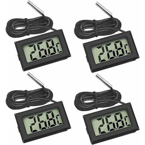 Mini Digital LCD Thermomètre Température avec Sonde de Température Capteur Testeur pour Réfrigérateur Congélateurs Aquarium (4X Noir)
