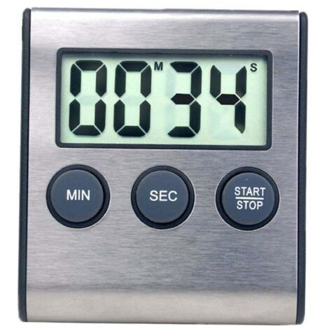 Mini digital timer, 24-hour format, countdown timer and stopwatch, for cooking, sports, studying, meetings, parking, medical treatment. Stainless steel.
