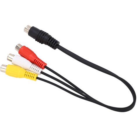 Mini-DIN-Kabel (7-poliger Stecker auf 3 Cinch-Buchsen, Composite-Video), rot, weiß, gelb, 0,3 m