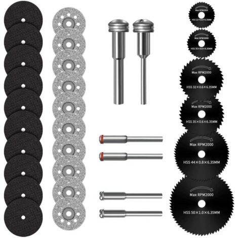 Mini Disque Diamant à Tronçonner, Mini Lame de Scie Circulaire HSS, Mini Disque de Coupe en Résine, avec 3mm Mandrin pour Bois, Métal, Plastique, Pierre, Verre - 32 Pcs