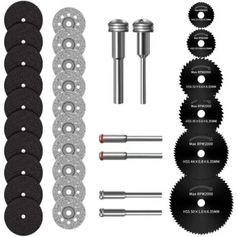 Mini Disque Diamant à Tronçonner, Mini Lame de Scie Circulaire HSS, Mini Disque de Coupe en Résine, avec 3mm Mandrin pour Bois, Métal, Plastique, Pierre, Verre - 32 Pcs