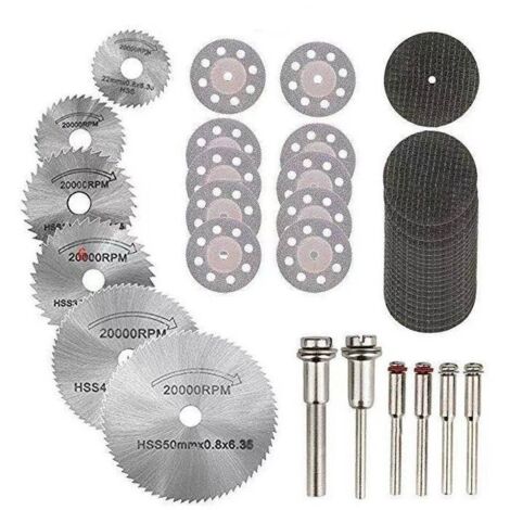 Mini Disque Diamant à Trononner & Mini Lame de Scie Circulaire HSS & Mini Disque de Coupe en Résine (3mm Mandrins) pour Bois Pierre Métal - Paquet de 42Pcs
