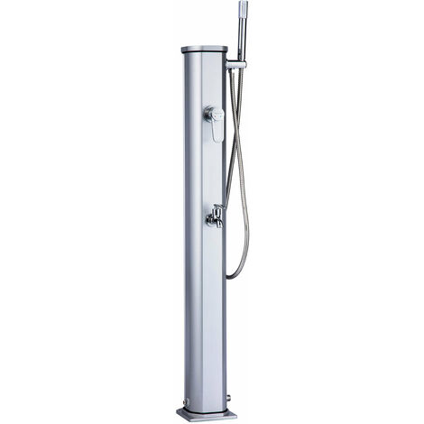 Mini Doccia Solare da Giardino 20L Miscelatore Lavapiedi e Doccetta Grigio Metallizzato