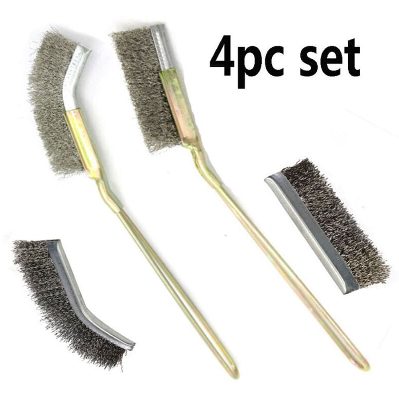 Image of Mini-Drahtbürsten, Edelstahl-Drahtbürsten-Set mit geradem, gebogenem Griff für Reinigungszubehör