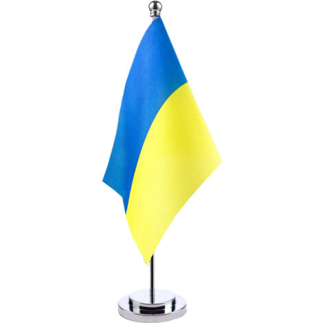 【Mini-Drapeau】 Style Drapeau Ukrainien Table Premium - Base Métal Solide Polyester 14x21cm