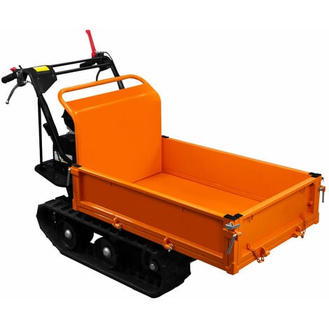 Mini dumper 6.5CV sur 2 Chenilles 18cm Brouette Electrique Motorisée Mini Transporteur 4 Vitesses Benne Capacité de 300KG - Poignée Basculante - Chantier Travaux [2 Rampes Chargement GRATUITES] - Orange