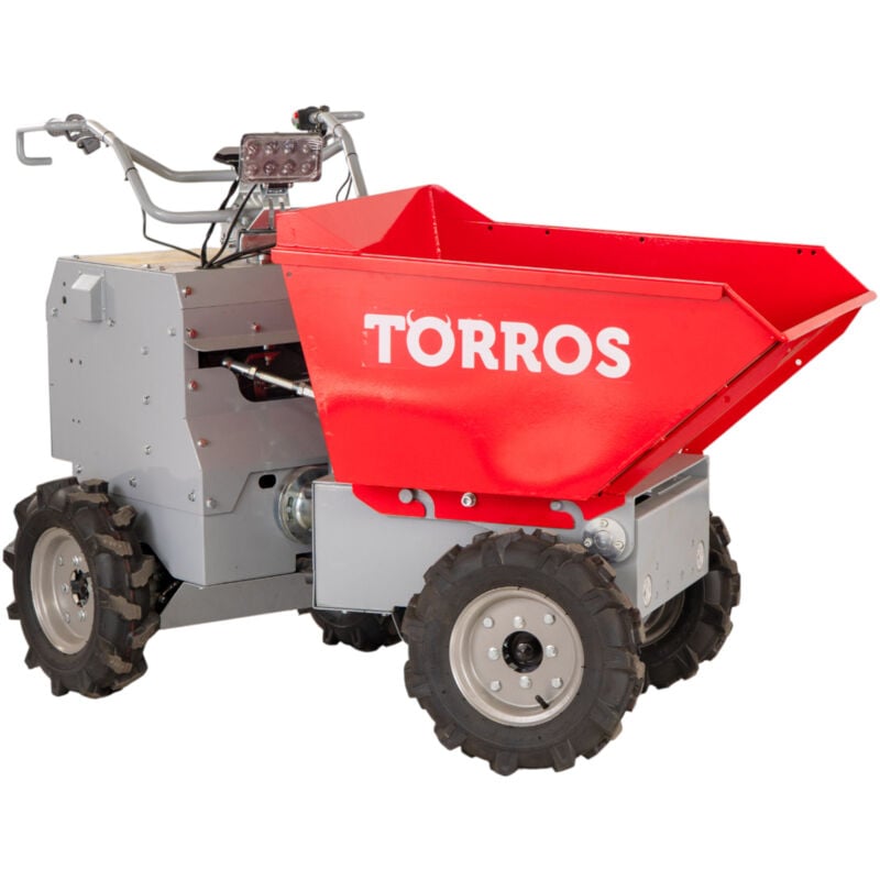 Mini dumper électrique 4x4 roues motrices direction articulée 350 kg 158 L benne basculante hydraulique avec batteries 48 V / 20 Ah Torros MED303HK