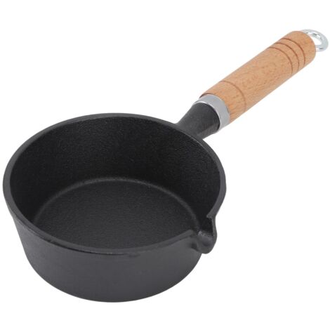 Mini-Eierpfanne aus Gusseisen mit Holzgriff, 13 x 5 cm – Ideal für drinnen und draußen, bereits eingebrannt