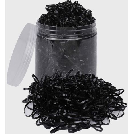 Mini Élastique Cheveux, 2000 Pièces Noir Souple Bandes de Caoutchouc avec Plastique Boîte pour Cheveux des Bébé Filles, Coiffure de mariage et petits dreadlocks