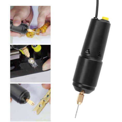 Mini-Elektrobohrmaschine mit USB-Anschluss, 3 Bohrer, 5 V Gleichstrom, schwarzes Metall & Kunststoff