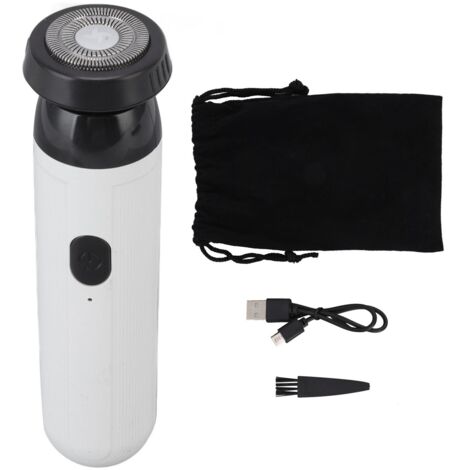 Mini-Elektrorasierer für Herren – Tragbarer, rotierender Scherkopf – Integrierter Haartrimmer – Für unterwegs und zu Hause – Weiß