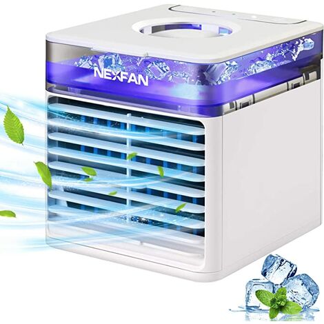 Mini enfriador de aire portátil, NexFan Mini ventilador de aire acondicionado portátil 4 en 1 enfriador evaporativo personal, humidificador con luz LED de 7 colores (blanco)