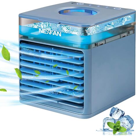 Mini enfriador de aire portátil, NexFan Mini ventilador de aire acondicionado portátil 4 en 1 humidificador personal con luz LED de 7 colores (azul)