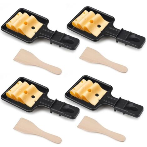 Mini Ensemble de 4 PoêLes à Raclette au Fromage, PoêLons CarréS, Avec 4 Spatules en Bois pour la Grille éLectrique Universelle, Adapté pour Griller du Fromage, des œufs
