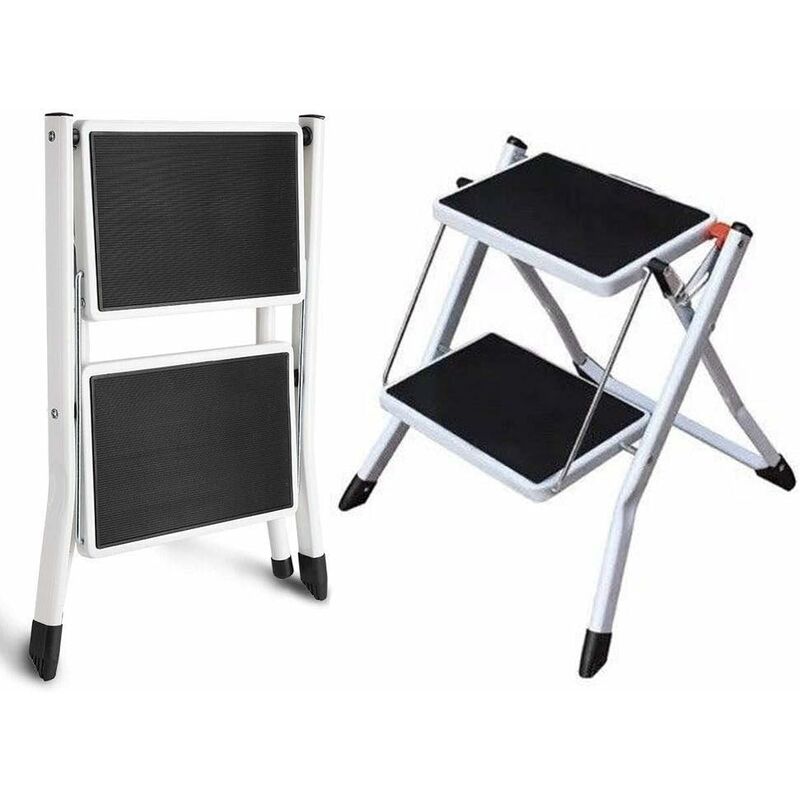 Mini-escabeau pliable 2 marches - Stable - En acier - Antidérapant - Peut supporter jusqu'à 150 kg