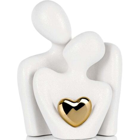 Mini escultura de pareja, decoración de mueble de TV, estatua de amor para decoración del hogar, figura de pareja con corazón dorado, artículos decorativos para estantería, figura de peluche, decoraci