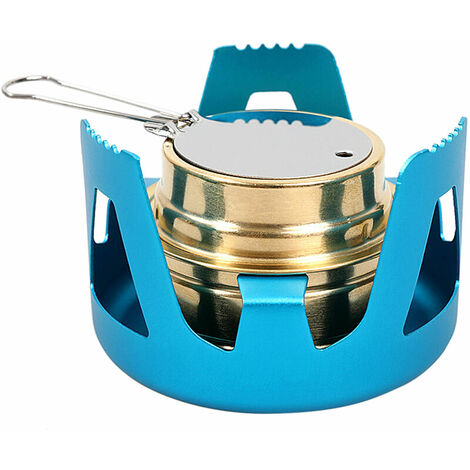 Mini estufa de alcohol con soporte Quemador liviano para mochileros Camping Senderismo Pesca, modelo: azul