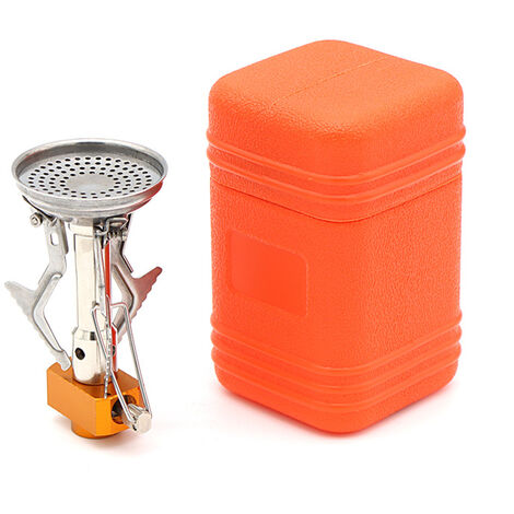 Mini estufa de camping ultraligera, estufa de gas compacta de bolsillo para senderismo, quemador portátil de aleación de 3000 W