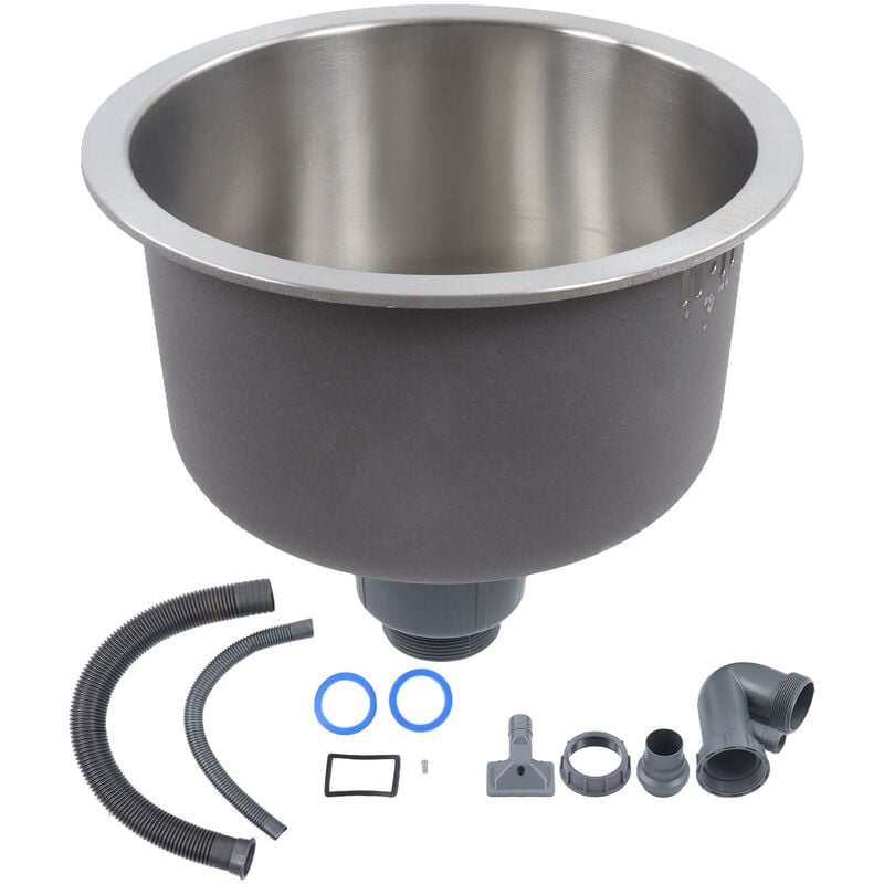 Mini évier de cuisine rond en acier inoxydable, bassin rond avec raccord de gouttière de 30 cm de diamètre