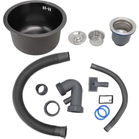 Mini évier de Cuisine Rond en Acier Inoxydable, Bassin Simple sur Comptoir, Sous Comptoir, avec Accessoires de Vidange pour la Maison, Noir 11,73 X 10,04 Pouces(Nano diamant noir)