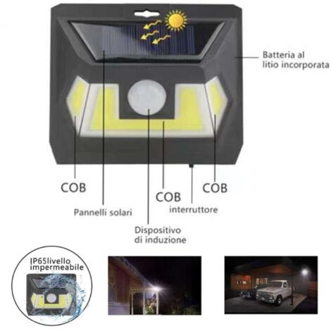 MINI FARETTO ESTERNO LUCE LED COB PANNELLO SOLARE SENSORE DI MOVIMENTO TE-B0109