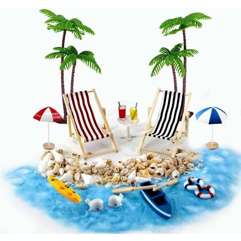 Mini fauteuil de plage inclinable Parasol petit palmier accessoires décoratifs, ensemble de décorations miniatures