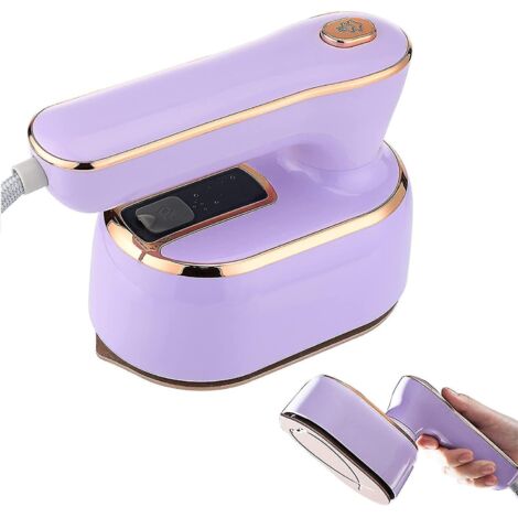 Mini fer à repasser, 1000 W, pliable et portable, idéal pour les voyages. Semelle antiadhésive en céramique, chauffe rapide en 20 secondes. Violet. Prise britannique.