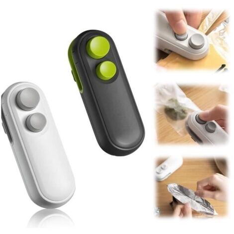 Mini Fermoir de Poche pour Snacks, 2024, Mini Ferme-Poche Rechargeable, Scellement et Découpe 2 en 1,(Noir+Blanc, 2 PCS)-wj