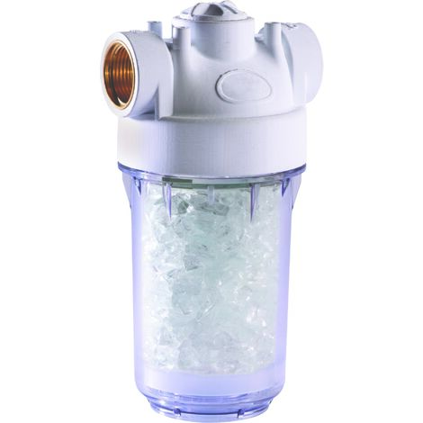 Mini-filtre anti-calcaire pour chauffe-eau – Filtration polyphosphate – Débit 1.5 m³/h – Volume traité 70 m³ – Pression max 4 bars – Aquawater