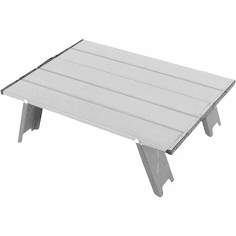 Mini Folding Beach Picnic Table, Aluminum Portable Beach Camping  compact and foldable ultralight barbecue for camping, the beach (silver white), free size