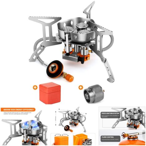 Mini fornello a gas portatile da esterno, fornello da campeggio a gas in acciaio inossidabile da 5,9" e 3,35", 6800 W antivento con accensione piezoelettrica per campeggio/escursionismo/picnic