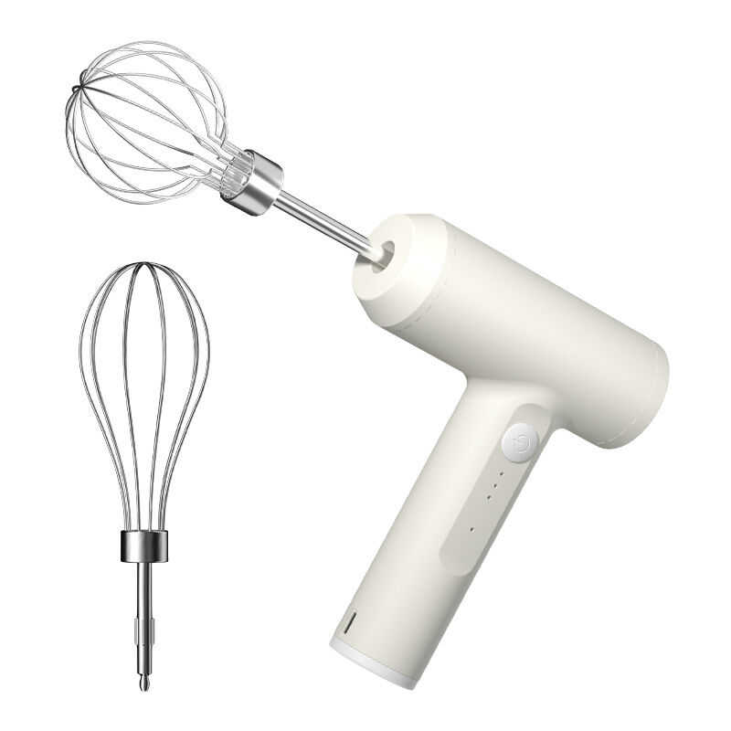 Mini fouet à crème sans fil, batteur à œufs électrique portatif, petit batteur à œufs domestique, mélangeur haute puissance (blanc, double bâton)