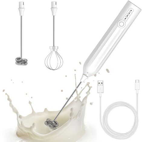 Mini Fouet,Mousseur a Lait USB Rechargeable Portable,Fouet Mélangeur à Mousse,Mousseur à Lait Électrique pour Café,Chocolat Chaud,Facile Nettoyer,Réglable en 3 Vitesses,Blanc