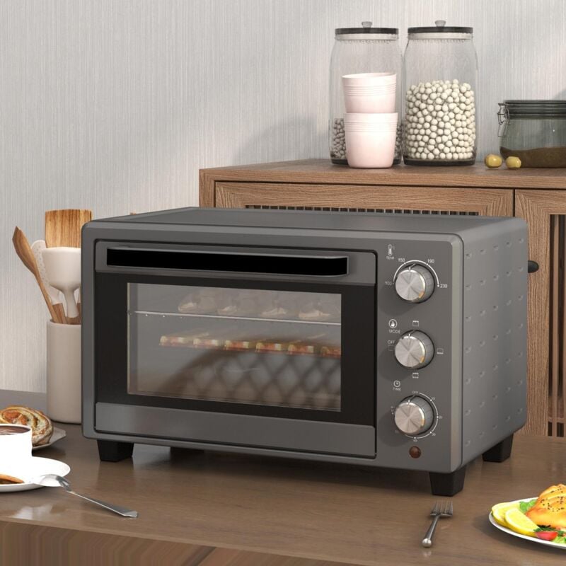 Mini four 21L 1400W 60 min.Minuterie,Petit four avec temps de cuisson réglable de 100°C - 230°C,avec plaque de cuisson,Grille,Four de table en acier