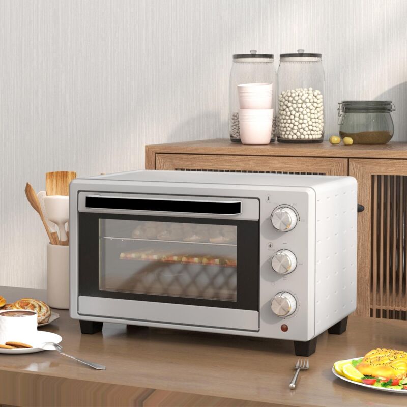 Mini four Électrique 21L,100°C - 230°C,minuterie 1 heure,avec 3 modes de cuisson,grille,plaque de cuisson,acier inoxydable,46 l x 38,5 l x 29 h