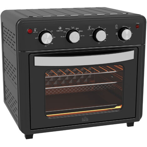Mini-four à chaleur tournante 30 L, température 90–230 °C, avec plaque de cuisson, grille-pain, plateau à miettes et 7 modes de cuisson, parfait pour diverses préparations.